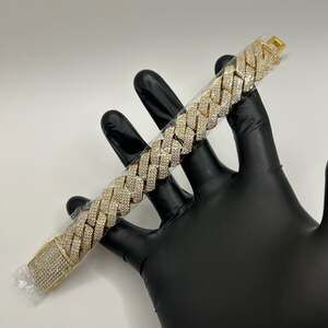 Moissanite Gold Cuban Bracelet Miami Iced Out VVS1 New Bracelet 20mm 7.5” 3 Row